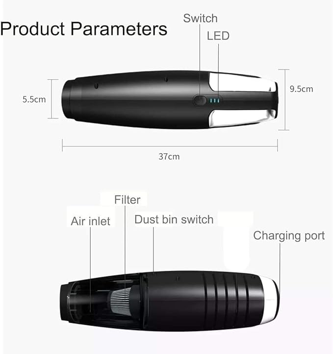 Car Vacuum Cleaner, 12V DC Portable Household car, Rechargeable, Dry and Wet Cleaning of, pet Hair, dust and Gravel