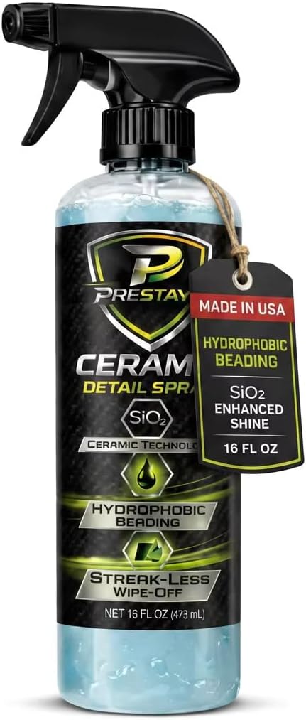 Premium Ceramic Detail Spray 16 fl oz, SiO2 Quick Detailer for Cars, Waterless Wash & Gloss Booster, Hydrophobic Water Beading, Streak-Minimized Wipe-Off, for Paint, Glass, Chrome & Trim