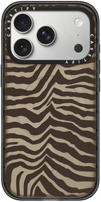 CASETiFY Impact iPhone 17 Pro Case [Slim/Compatible with Magsafe / 8.2 ft. 4X Military Grade Drop Protection] - Zebra-Brown - Clear Black