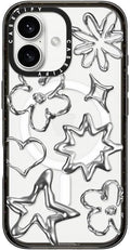 CASETiFY Impact Case for iPhone 16 [Slim / 8.2 ft. 4X Military Grade Drop Protection/Compatible with Magsafe] - Chrome Doodles - Clear Black