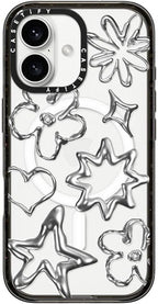 CASETiFY Impact Case for iPhone 16 [Slim / 8.2 ft. 4X Military Grade Drop Protection/Compatible with Magsafe] - Chrome Doodles - Clear Black