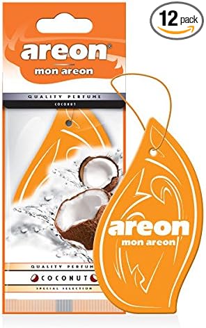 AREON MON MA11 Hanging Best Car Air Freshener Coconut Scent, Paper Hanging Ornaments, Long Lasting Scent for Car or Home 12 Pack