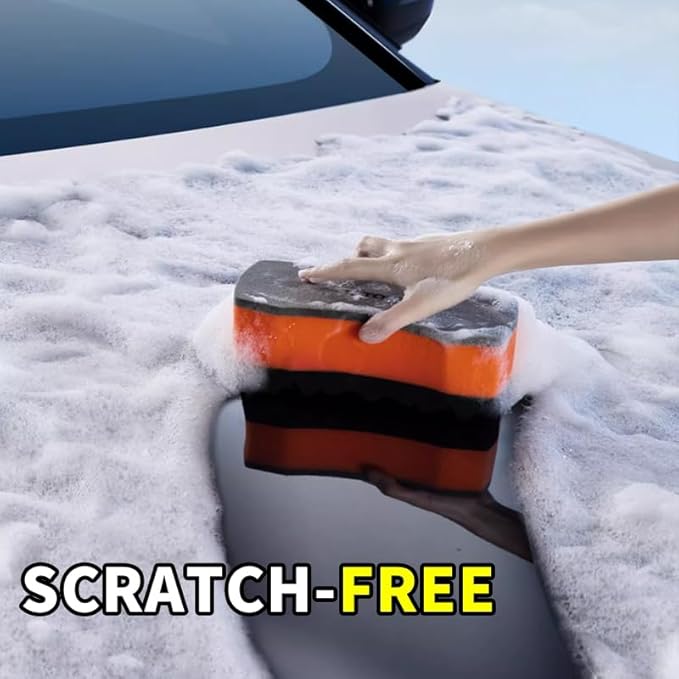 Car Wash Sponges, Soft Foam Sponges Extra Thick Large for Cleaning Non Scratch Sponges fit SUV RV Bike, Engineered for Rich Lather Ergonomic Grip Design Improve Cleaning Efficiency, Orange 3PCS