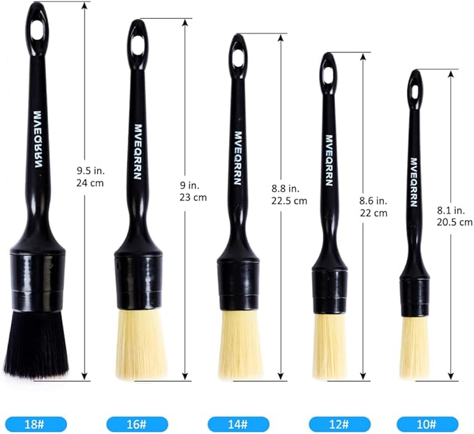 MVEQRRN Boars Hair Ultra Soft Detailing Brushes Set, 4 Pcs Premium Natural Boars Bristles, 1 Pcs Duster Detail Brush for Cleaning Car Interior Dashboard Leather Seat