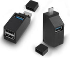3-Port USB Hub for Laptop,USB Port Expander Adapter,1 USB 3.0 and 2 USB 2.0 Port Portable Powered Data Suitable for Connecting USB C and USB A Ports to Mobile Hard Drives, USB Flash Drives