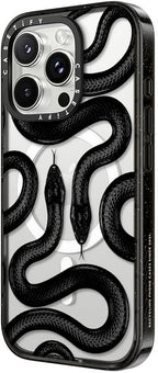 CASETiFY Impact Case for iPhone 16 Pro Max [Slim / 8.2 ft. 4X Military Grade Drop Protection/Compatible with Magsafe] - Black Kingsnake - Clear Black