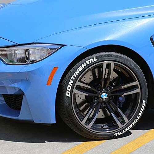 Tire Stickers Continental Tire Lettering Add-On Accessory - Easy DIY with Glue & 2oz Touch-up Cleaner / 17-18 Inch Wheels / 1.50 Inches/White / 8 Pack