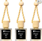 Fraser Fir – Gift Paradise® Hanging Car Freshener Set of 3 (10 ml Each), Wooden Cap Diffuser, Long-Lasting Pine & Evergreen Scent for Car, Closet & Office