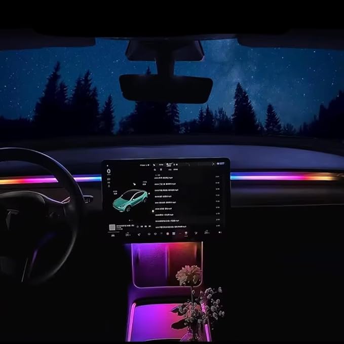 Interior Neon Lights for Tesla Model Y/3, Dreamcolor Acrylic Interior Car LED Strip Light for Tesla, Dynamic Chasing Music Sync Neon Ambient Lighting Kits for Tesla Model Y/3 (1 Strip Set A)
