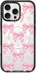 CASETiFY Impact Case for iPhone 16 Pro Max [Slim / 8.2 ft. 4X Military Grade Drop Protection/Compatible with Magsafe] - Pink Bows - Clear Black