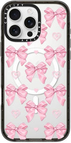 CASETiFY Impact Case for iPhone 16 Pro Max [Slim / 8.2 ft. 4X Military Grade Drop Protection/Compatible with Magsafe] - Pink Bows - Clear Black
