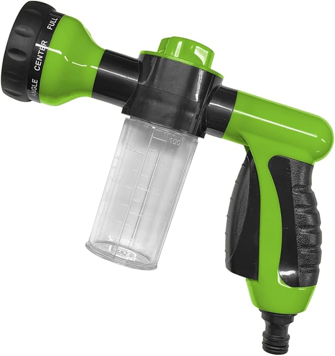 High Pressure Car Wash Foam Gun, 8 Way Spray Pattern Garden Hose Nozzle with 3.5oz/100cc Soap Dispenser, Adjustable Hose Spray Nozzle for Car Washing, Pet Shower, House Cleaning (Green)