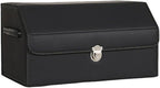 Leather Storage Box Car Trunk Organizer for Trunk SUV Sedan, Leather Foldable Storage Box with Lid (Black 20.9" L*12.2" W*11.8" H)