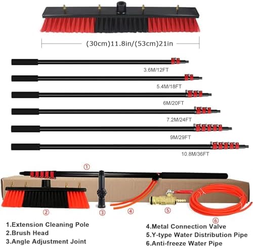 Teles Water Fed Pole Kit 12 36ft Aluminum Window Cleaning Brush & Hose Outdoor Solar Panel Cleaner Efficient Window Washing Tool for Solar Maintenance & Exterior Cleaning