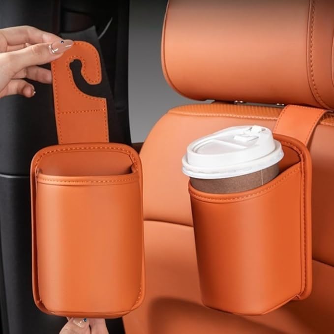2-Pack Cup Holders for Car Seat Back Premium Nappa Leather Organizer with Drink Holders Easy Install for Families & Road Trips (Orange)