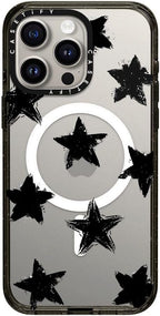CASETiFY Impact Case for iPhone 15 Pro Max [8.2ft 4X Military Grade Drop Protection/Compatible with Magsafe] - Star Marks - Clear Black