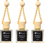 Gift Paradise® Bamboo & Coconut Car Air Freshener Set of 3 – 10 ml Hanging Diffusers with Wooden Cap, Clean Spa Coconut Scent for Car, Closet & Office, Long Lasting – Premium Magnetic Gift Box