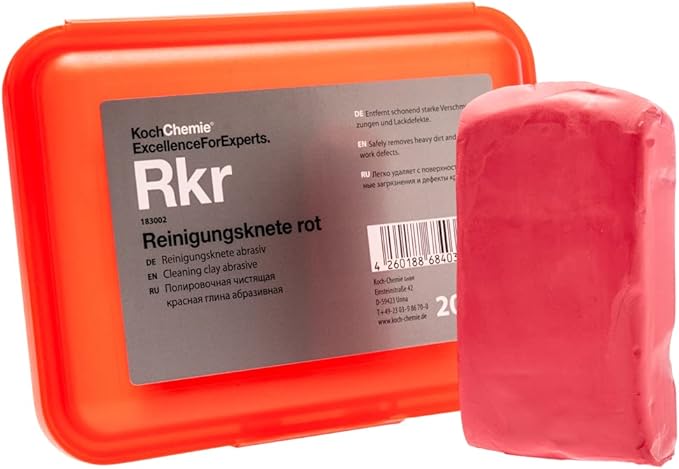 KOCHCHEMIE - Abrasive Clay Bar - Reinigungsknete Rot, Safe for Paintwork and Glass, Removes Stubborn Deposits (200 Grams)