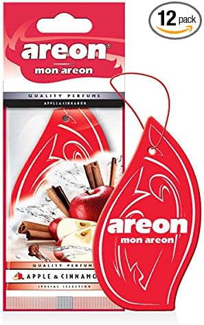 AREON MON MA24 Hanging Best Car Air Freshener Apple Cinnamon Scent, Paper Hanging Ornaments, Long Lasting Scent for Car or Home 12 Pack