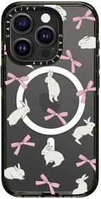 CASETiFY Impact iPhone 15 Pro Case [4X Military Grade Drop Tested / 8.2ft Drop Protection/Compatible with Magsafe] - Rabbit Ribbon - Clear Black