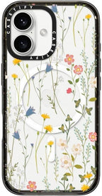 CASETiFY Impact Case for iPhone 16 [Slim / 8.2 ft. 4X Military Grade Drop Protection/Compatible with Magsafe] - Dreamy Floral Pattern - Clear Black