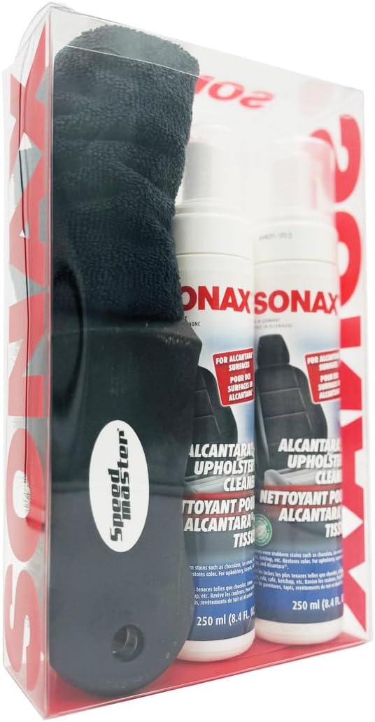 Autogeek SONAX Alcantara & Upholstery Cleaner Bundle | Removes Stains & Restores Color on Delicate Surfaces | Includes 2 x 250ml Bottles, Horse Hair Brush & Microfiber Towel | SON-206141-BUN