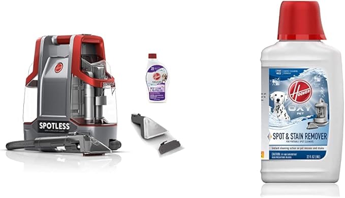Hoover Spotless Portable Carpet & Upholstery Spot Cleaner, FH11300PC, Red and Hoover Oxy Premixed Spot Cleaner Solution, Stain Remover and Odor Neutralizer for Pets, 32oz Formula, AH30941