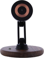 ClikDock Cell Phone Magnetic Wireless Charger Stand, 360° Spin, Aluminum Construction, Compatible with MagSafe Phones for iPhone & Andriod (Walnut Wood)