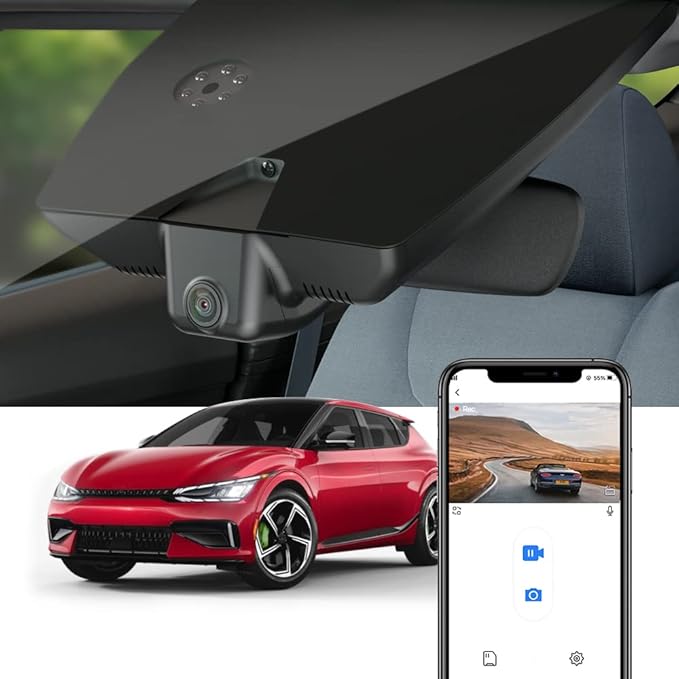 Fitcamx 4K Dash Cam Compatible with Kia EV6 2022-2025 GT GT-Line Light Long Range Wind, OEM Factory Look, UHD 2160P Video, Loop Recording, Built-in WiFi & APP, G-Sensor, Easy to Install, 64GB Card