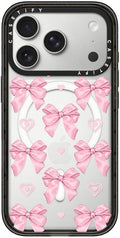 CASETiFY Impact iPhone 17 Pro Case [Slim/Compatible with Magsafe / 8.2 ft. 4X Military Grade Drop Protection] - Pink Bows - Clear Black