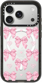 CASETiFY Impact iPhone 17 Pro Case [Slim/Compatible with Magsafe / 8.2 ft. 4X Military Grade Drop Protection] - Pink Bows - Clear Black