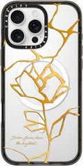 CASETiFY Impact iPhone 16 Pro Max Case [Slim/Compatible with Magsafe / 8.2 ft. 4X Military Grade Drop Protection] - Kintsugi Flower - Clear Black