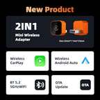 2026 2-in-1 Wireless CarPlay & Android Auto Adapter, Mini USB Dongle, Bluetooth 5.2, 5GHz WiFi, OTA Update, for Factory Wired CarPlay Vehicles