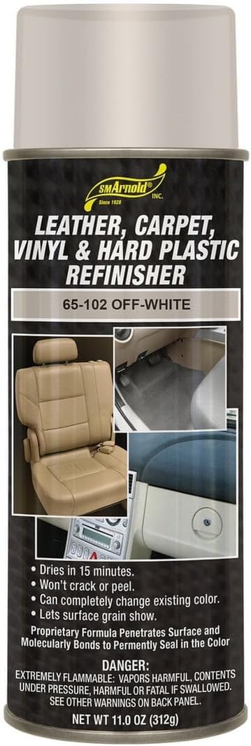SM Arnold Refinishing Spray Paint - OFF WHITE 11 Oz. - For Leather, Carpet, Vinyl, Metal, Plastic, Polycarbonate, Polypropylene, Acrylic, Lexan, Fiberglass | Pro Grade Aerosol Refinisher