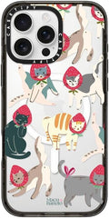 CASETiFY Impact Case for iPhone 16 Pro Max [8.2ft 4X Military Grade Drop Protection/Compatible with Magsafe] - Strawberry Cats - Clear Black