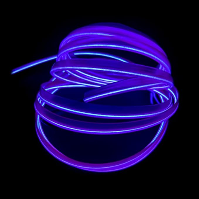 MaxLax Purple LED Neon Car Interior Lighting Strip - 3 Meter Flexible 12V EL Wire with Built-in Fuse Protection for Automotive Interior Customization, Featuring 6mm Sewing Trim for Easy Installation.