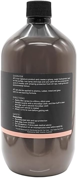NV Nova Jet Hydrophobic Spray Coating | High Beading and Slick Gloss | Spray On Wipe Off Protection | Top Up for Coated Paint and Glossy Trim | Strong Water Repellency and Slick Feel | 1 Liter