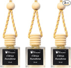 Gift Paradise® Citrus Sunshine Car Air Freshener Set of 3 (10 ml Each) – Hanging Diffuser Bottles with Wooden Cap, Fresh Lemon Orange Citrus Scent for Car, Home & Office, Long-Lasting Summer Fragrance