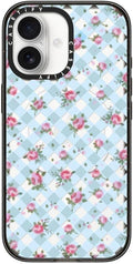 CASETiFY Impact iPhone 17 Case [Slim/Compatible with Magsafe / 8.2 ft. 4X Military Grade Drop Protection] - Floral Gingham - Blue - Clear Black