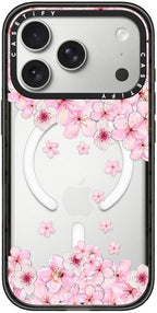 CASETiFY Impact iPhone 17 Pro Case [Slim/Compatible with Magsafe / 8.2 ft. 4X Military Grade Drop Protection] - Sakura Cherry Saturday - Clear Black