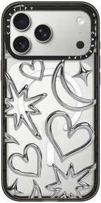 CASETiFY Impact iPhone 17 Pro Max Case [Slim/Compatible with Magsafe / 8.2 ft. 4X Military Grade Drop Protection] - Chrome Scribbles - Clear Black