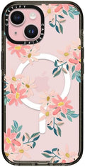 CASETiFY Impact iPhone 15 Case [Slim/Compatible with Magsafe / 8.2 ft. 4X Military Grade Drop Protection] - Pink Daisies - Clear Black
