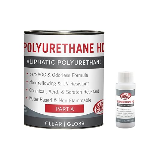 Rain Guard Water Sealers PU-2403 Polyurethane HD Clear 2-Part White Base Gloss Finish Ready to USE Covering up to 75 Sq. Ft on New and Older Surfaces. 1 Quart Kit A and B – Masonry Sealer, Wood Sealer