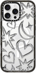 CASETiFY Impact iPhone 16 Pro Max Case [Slim/Compatible with Magsafe / 8.2 ft. 4X Military Grade Drop Protection] - Chrome Scribbles - Clear Black