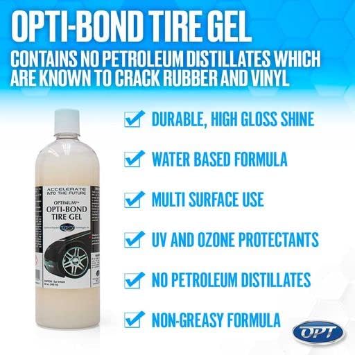 Optimum Opti-Bond Tire Gel – Sling Free Shine, Long Lasting Dressing; Water Based Gel Spray; Vinyl, Plastic and Trim Dressing; Great for Tire Shine & Vinyl Trim Care (8 Oz)