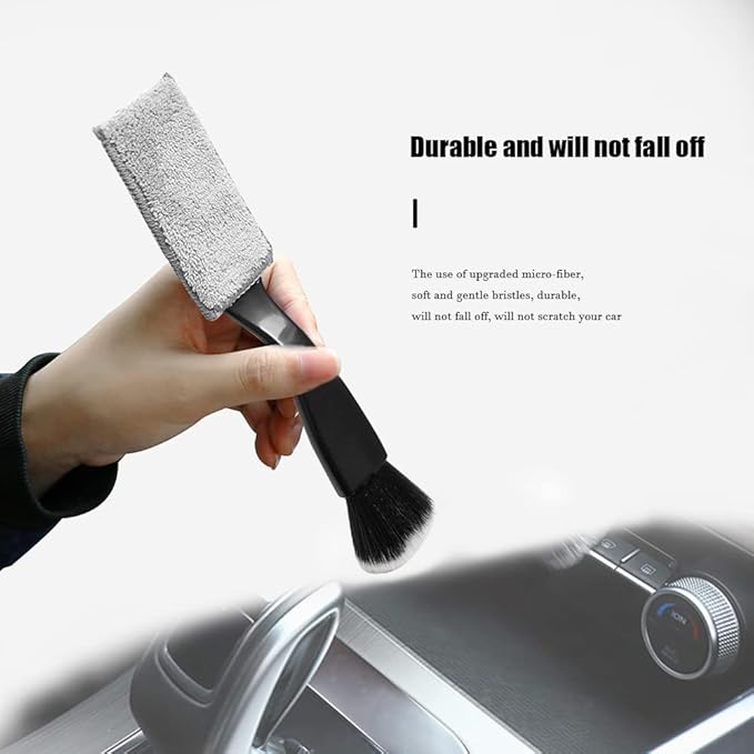 Double Head Brush for Car Clean 2PCS,Car Brushes for Detailing Interior,Car Detailing Brushes Exterior,Soft Car Detailing Brush(Double Head-Black,2Pack)