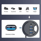 xiwai USB 3.0 Hub Splitter, Sound Card 3 Port USB Multiport Expander 60mm Desk Grommet Dock Station Headphone Mic Audio Interface for PC Desk Desktop