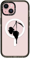 CASETiFY Impact iPhone 15 Case [Slim/Compatible with Magsafe / 8.2 ft. 4X Military Grade Drop Protection] - Night Cherry - Clear Black