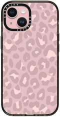 CASETiFY Impact Case for iPhone 15 [8.2ft 4X Military Grade Drop Protection/Compatible with Magsafe] - Dusty Pink Leopard - Pale Petal - Clear Black