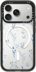 CASETiFY Impact iPhone 17 Pro Case [Slim/Compatible with Magsafe / 8.2 ft. 4X Military Grade Drop Protection] - Small Blue Flowers - Clear Black